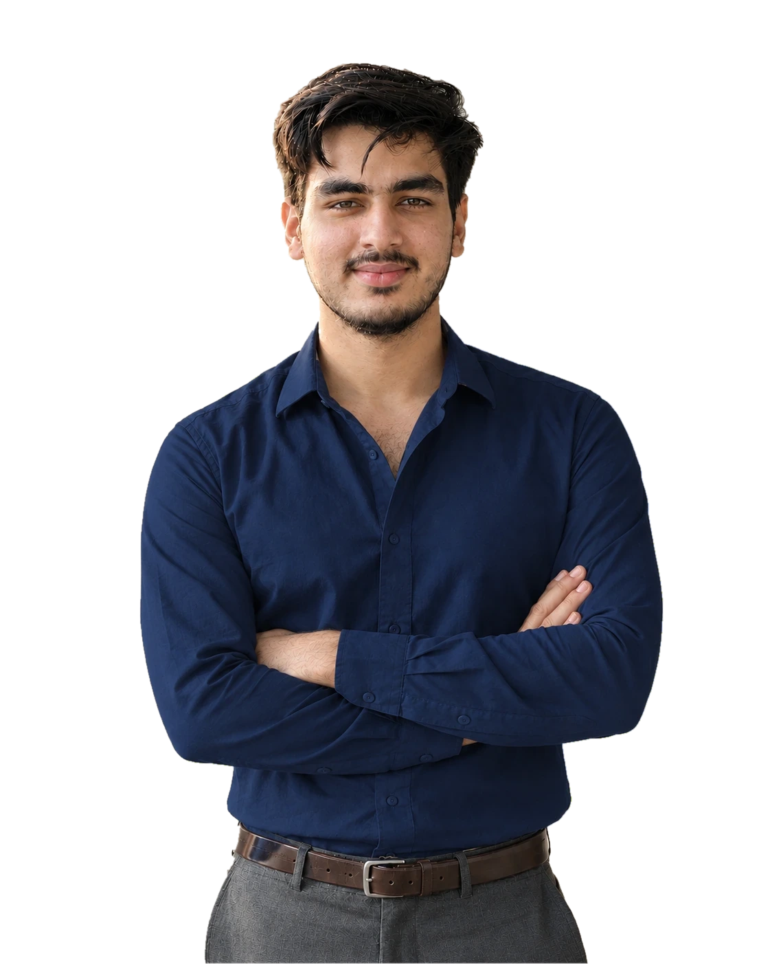 Abdul Rehman in a blue shirt